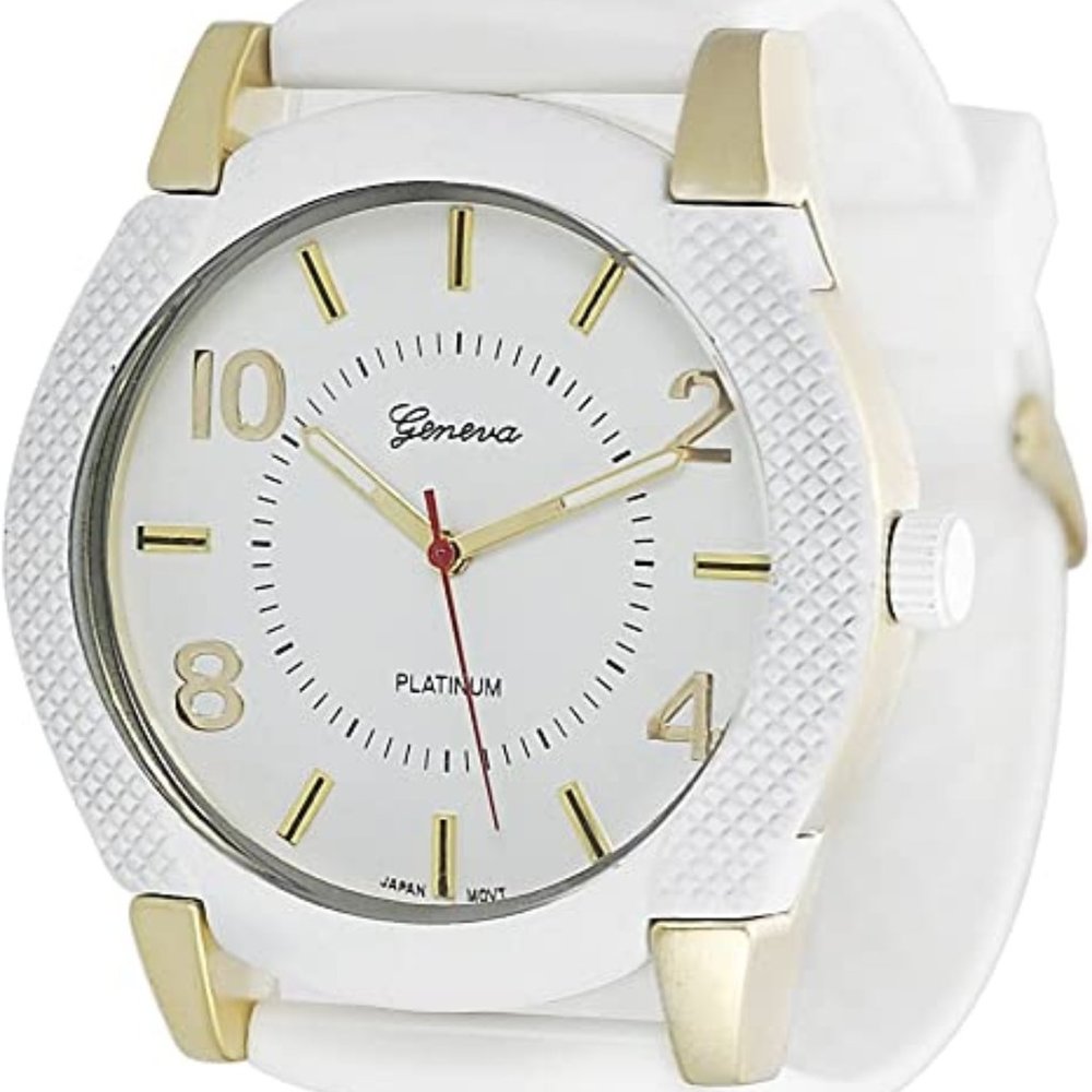Geneva Platinum 3357 Men's Silicone Watch-WHT/GLD